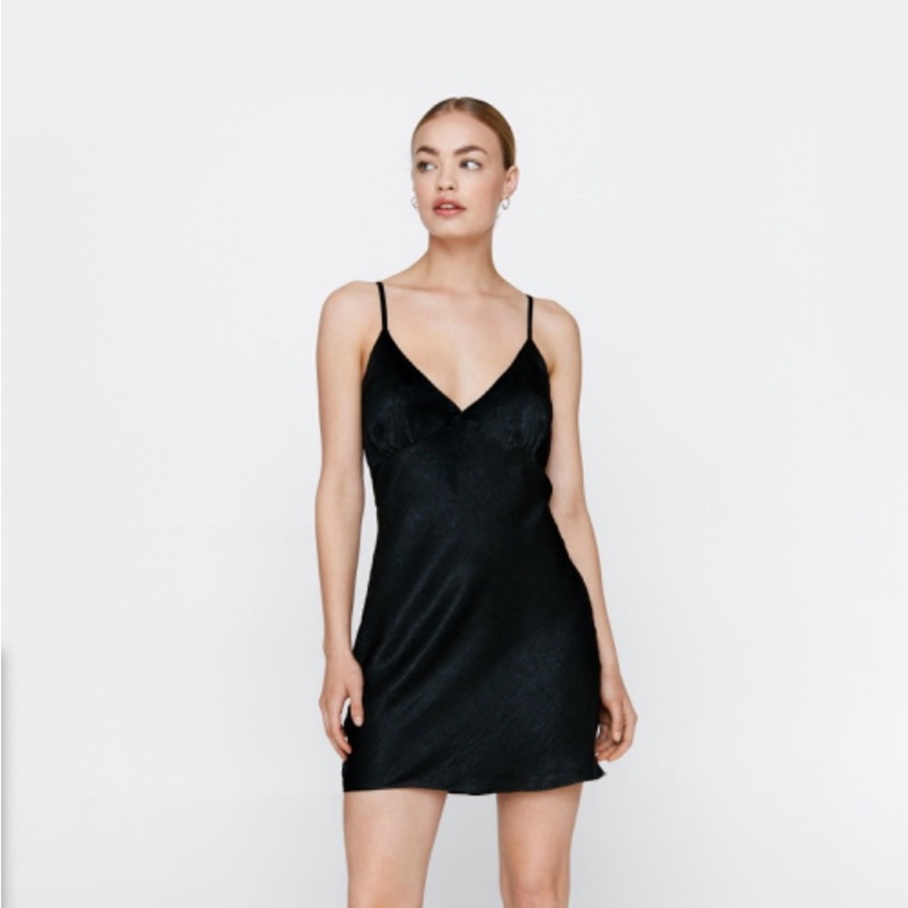 Nasty Gal Black Satin Strappy Mini Slip Dress